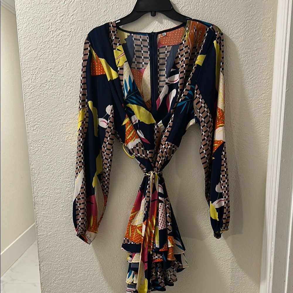 Colorful Geometric Wrap Dress